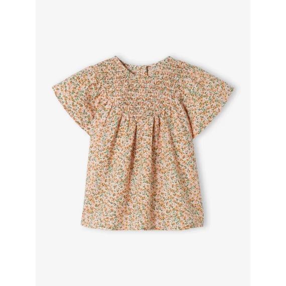 Blouse encolure smockée bébé manches courtes blanc