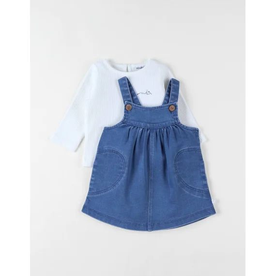 Set Salopette + T-shirt Denim Blanc