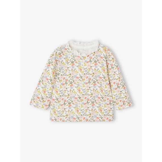 Sweat fleuri naissance col en dentelle écru