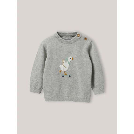 Pull oie En Coton Biologique Et Laine Gris Chiné Clair