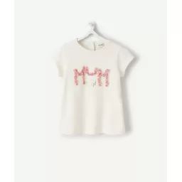 T-shirt écru en fibres recyclées avec message maman bébé fille –  – Soldes