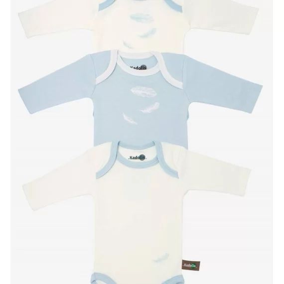 Body Manches Longues En Coton Bio À Motifs Plumes (lot De 3) Bleu