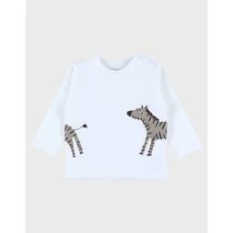 T-shirt Manches Longues En Coton Avec Imprimé Zèbre Blanc