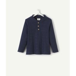 Polo bébé garçon bleu en coton bio avec col tunisien –  – Soldes