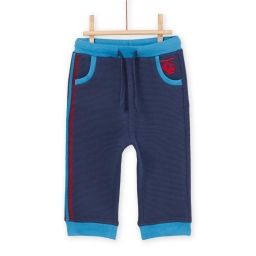 Pantalon Uni Avec Ceinture Et Bas De Jambe Contrastés – Bleu marine