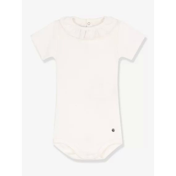 Body manches courtes collerette en coton bio PETIT BATEAU blanc