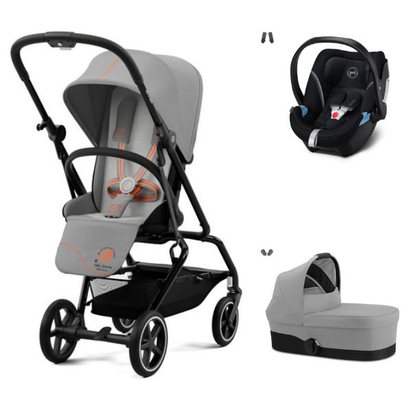 Poussette Cybex Eezy S Twist PLUS 2 – Châssis Black + Nacelle S – Lava Grey + Coque Auto Aton 5 – Deep Black