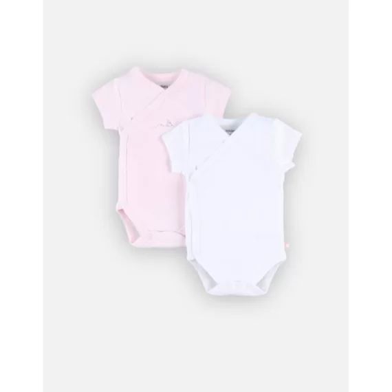 Set de 2 bodys croisés à manches courtes rose