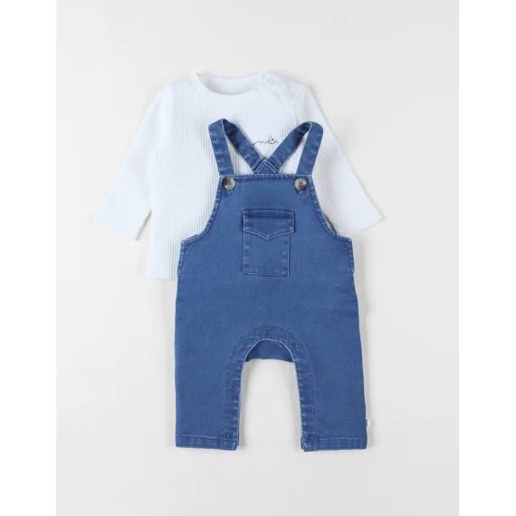 Set Salopette + T-shirt Denim Bleu