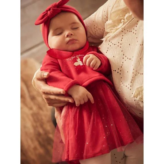Ensemble Noël bébé : robe, bandeau et collants rouge