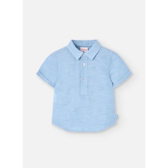 Chemise En Lin Manche Courte Bleu