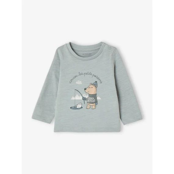 T-shirt motif ours bébé pressionné épaule vert d&rsquo;eau