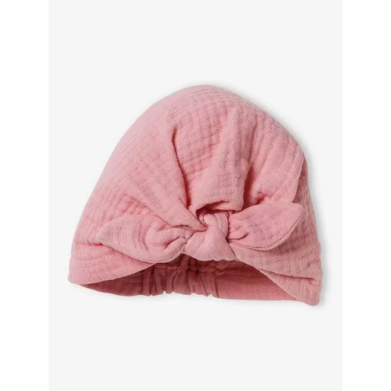 Chapeau façon foulard noué uni bébé fille rose poudré