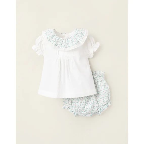 Blouse + Bloomer Motif Floral Blanc