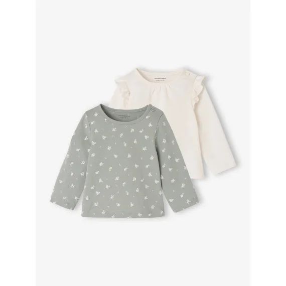 Lot de 2 T-shirts bébé Basics manches longues vert sauge