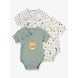 Lot de 3 bodies manches courtes ouverture naissance tilleul