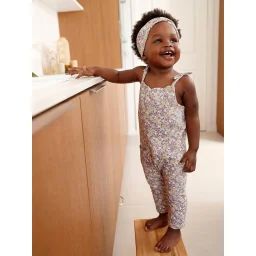 Ensemble combinaison et bandeau bébé fille en molleton rose pâle