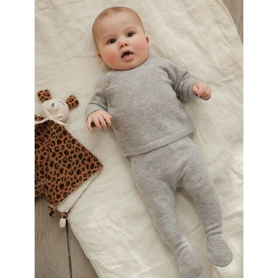 Ensemble laine et cachemire naissance personnalisable ENVIE DE FRAISE gris chiné