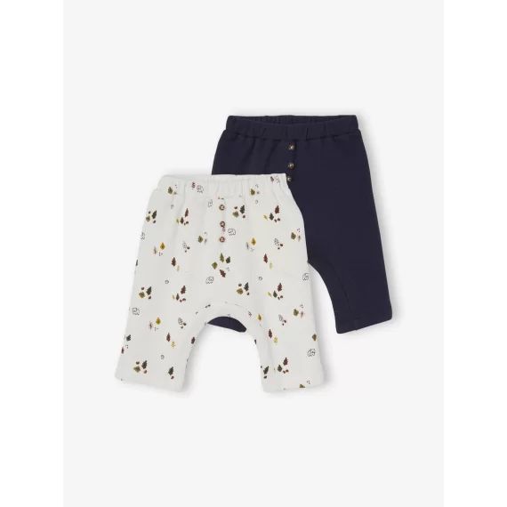 Lot de 2 pantalons bébé en nid d&rsquo;abeille lot ivoire