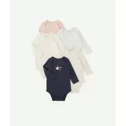 Lot de 5 bodies bébé en coton bio thème coeur bleu et rose –  – Soldes