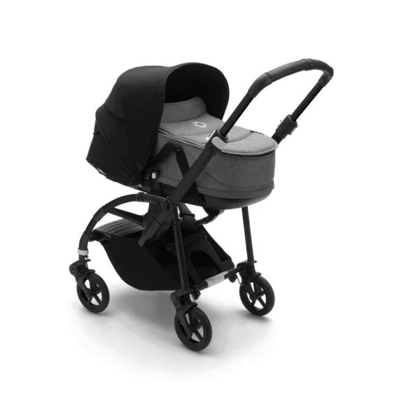 Bee 6 bassinet and seat stroller black sun canopy, grey mélange fabrics, black base