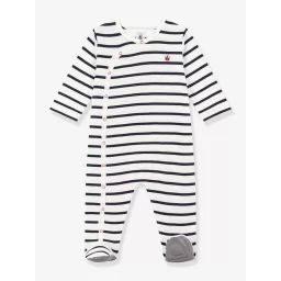 Pyjama bébé à rayures bébé en côte PETIT BATEAU blanc imprimé