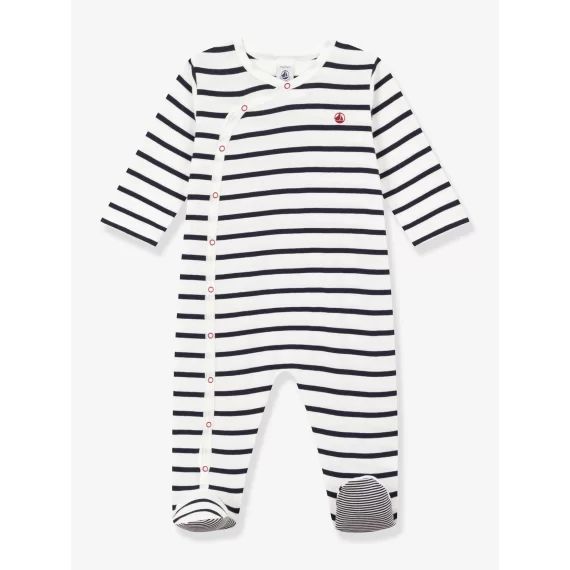 Pyjama bébé à rayures bébé en côte PETIT BATEAU blanc imprimé
