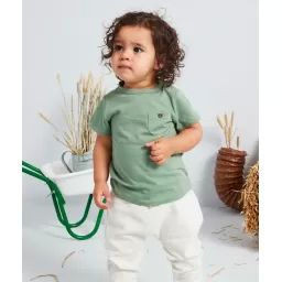 T-shirt bébé garçon en coton vert avec poche –  – Soldes