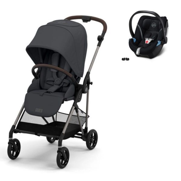 Poussette Cybex Melio 3 Châssis Bronze – Monument Grey + Coque Auto Aton 5 – Deep Black