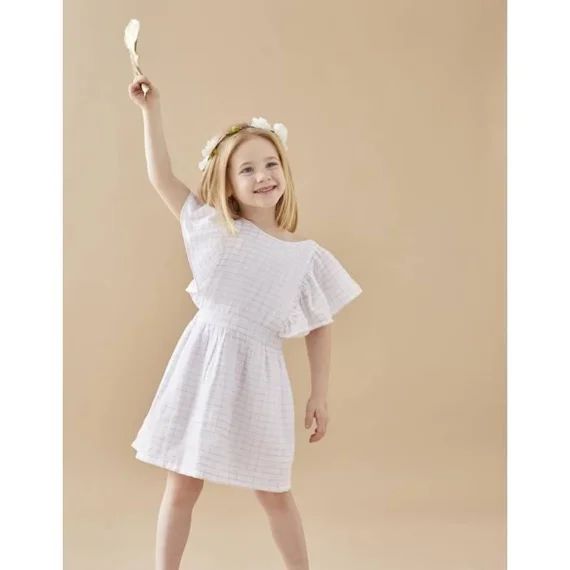 Robe Manches Courtes Volants Avec Lurex Blanc