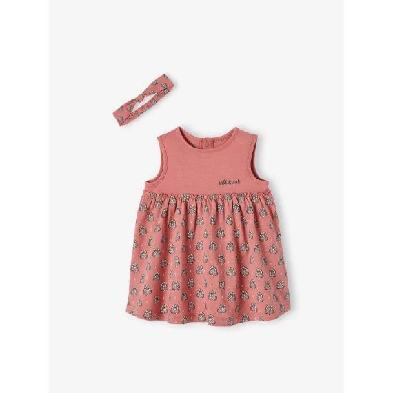 Robe et bandeau assorti bébé fille bois de rose
