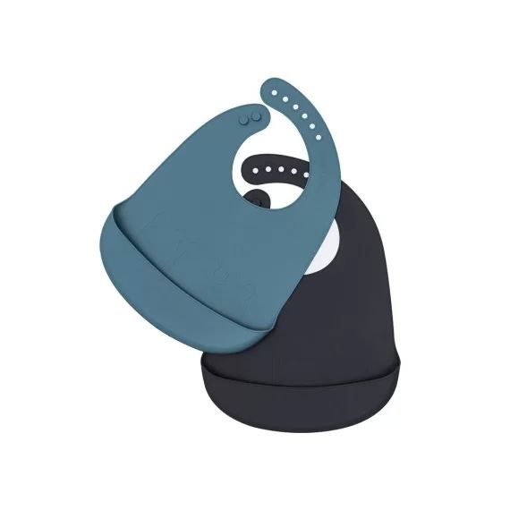Lot de 2 bavoirs en silicone bleu et anthracite