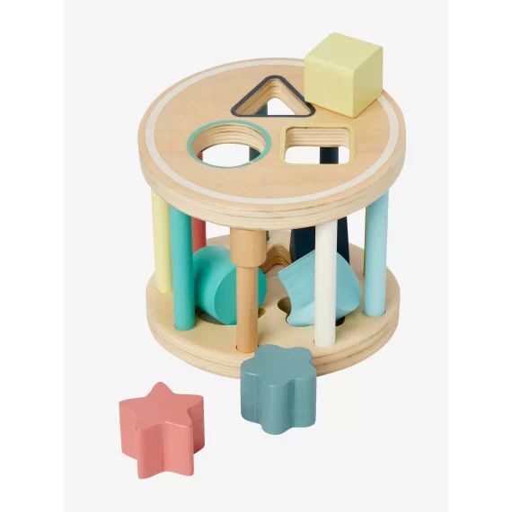 Boîte à formes cylindre en bois FSC® multicolore