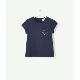 T-shirt bébé fille en coton bleu marine et imprimé coeurs –  – Soldes