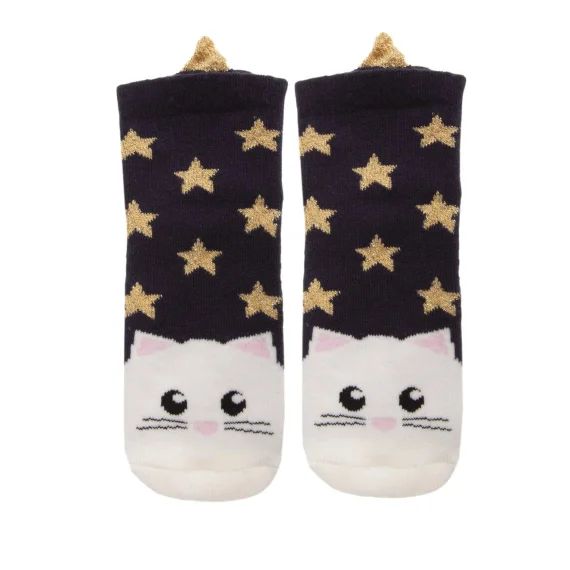 Chaussettes Antidérapantes Enfant Chat 1/4 Ans Marine