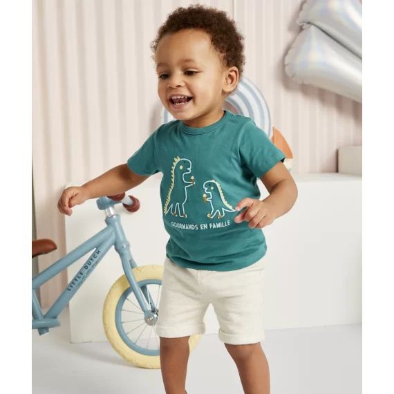 Bermuda bébé garçon en fibres recyclées écru chiné –  – Soldes