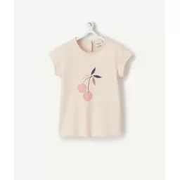 T-shirt bébé fille en coton biologique rose avec cerise –  – Soldes