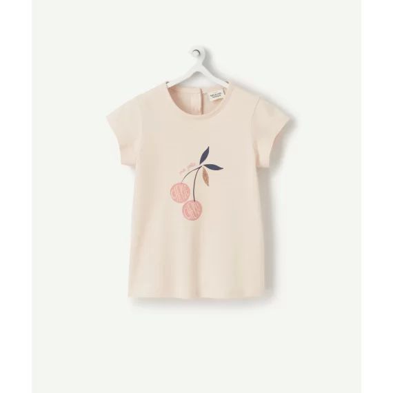 T-shirt bébé fille en coton biologique rose avec cerise –  – Soldes