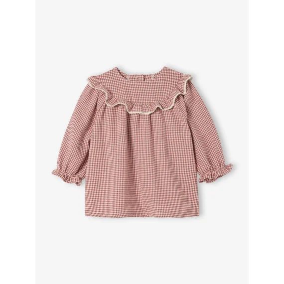 Robe naissance en flanelle motif vichy écru