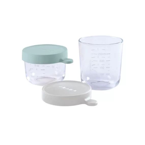 Lot de 2 pots de conservation en verre Portion vert d&rsquo;eau (150 ml et 250 ml)