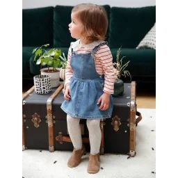 Robe salopette en denim bébé bretelles volantées stone