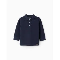 Polo À Manches Longues En Coton Bleu Foncé