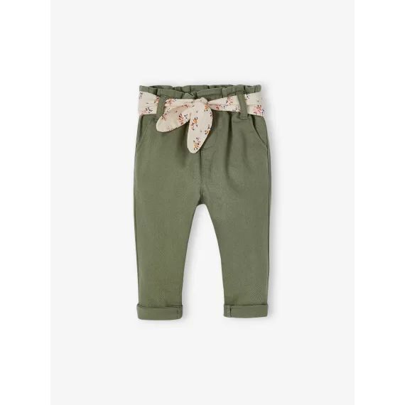 Pantalon paperbag bébé avec ceinture lichen