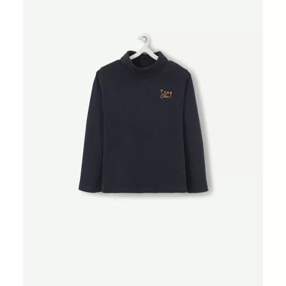 Sous pull bébé garçon en coton avec col montant marine –  – Soldes