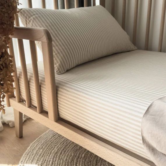 Drap Housse Bébé Percale De Coton Bio Rayé Rayé Lin