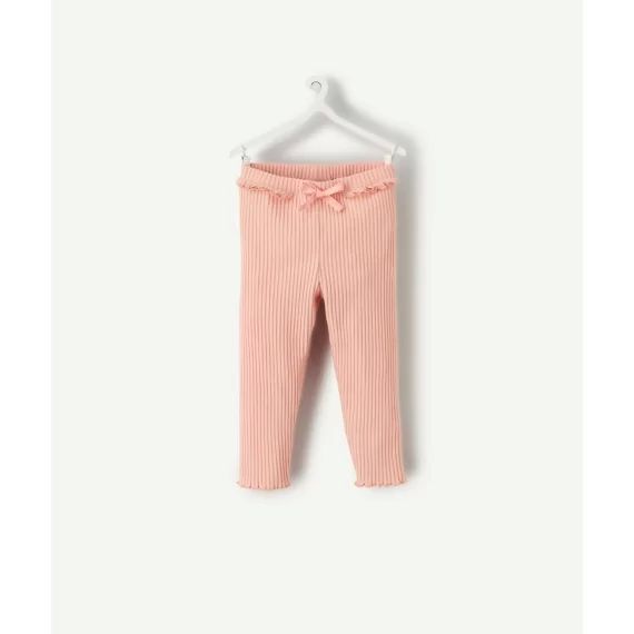 Legging bébé fille rose côtelé avec volants –  – Soldes