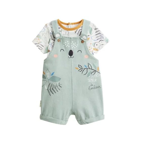 Ensemble Salopette Bébé En Jean Et T-shirt Garden Party Vert