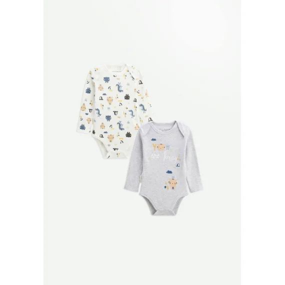 Lot De 2 Bodies Bébé Manches Longues Little Funny Gris