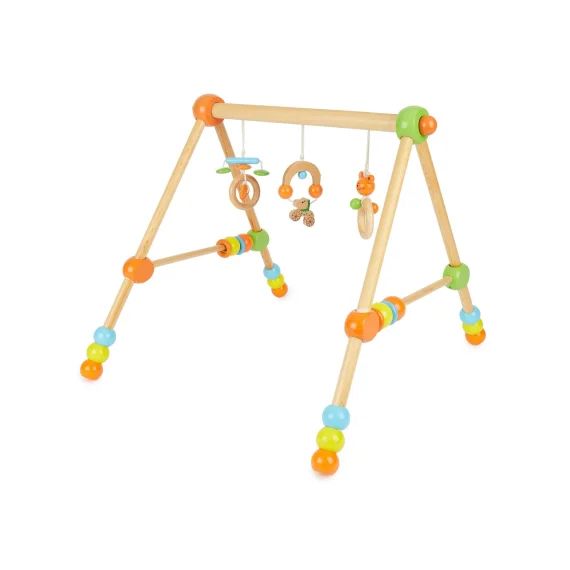 Arche D’éveil Bois Bébé, Réglable En Hauteur Orange / Vert