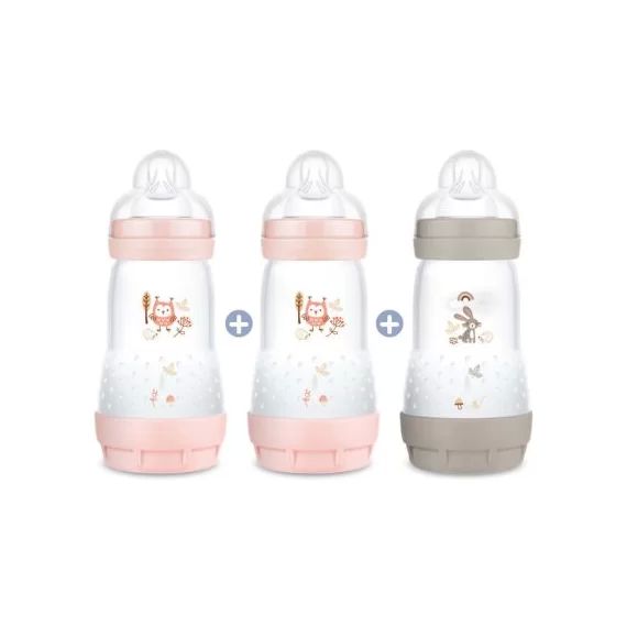 Lot de 3 biberons anti-colique Nature Blush débit 2 moyen (260 ml)